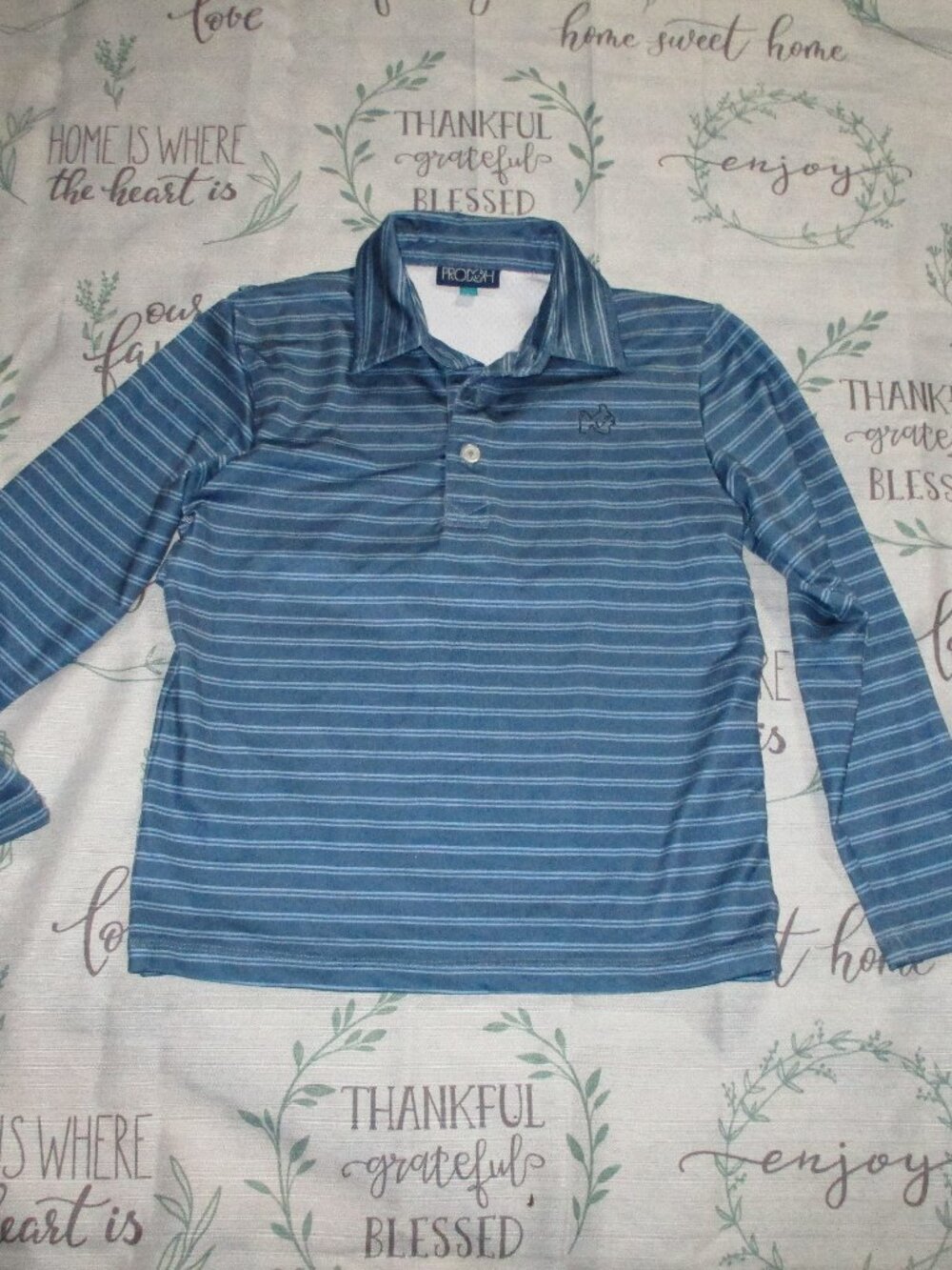 Prodoh Boys' Long Sleeve Fisherman Polo - Blue/light blue stripe  size 6